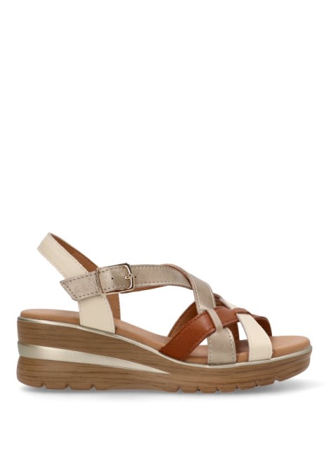 Sandalia de mujer FLEX PIES 691 beige piel cuña media