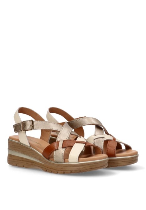 Sandalia de mujer FLEX PIES 691 beige piel cuña media