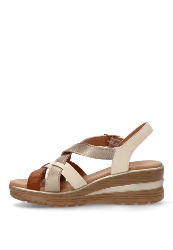 Sandalia de mujer FLEX PIES 691 beige piel cuña media