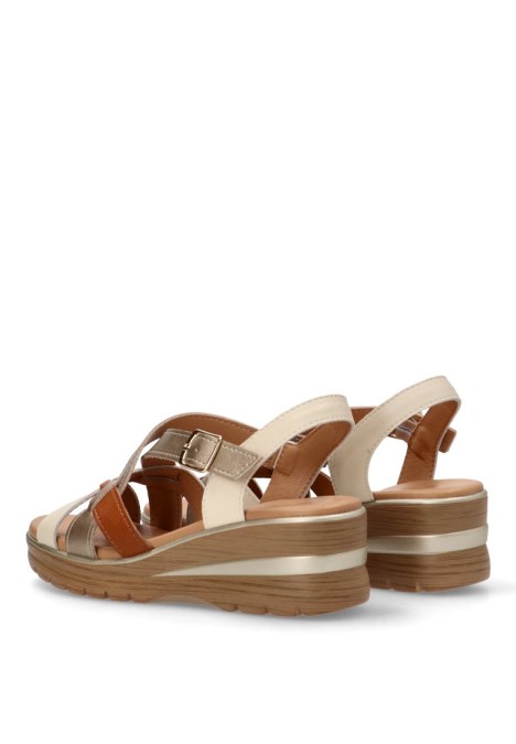 Sandalia de mujer FLEX PIES 691 beige piel cuña media