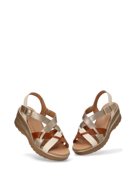 Sandalia de mujer FLEX PIES 691 beige piel cuña media