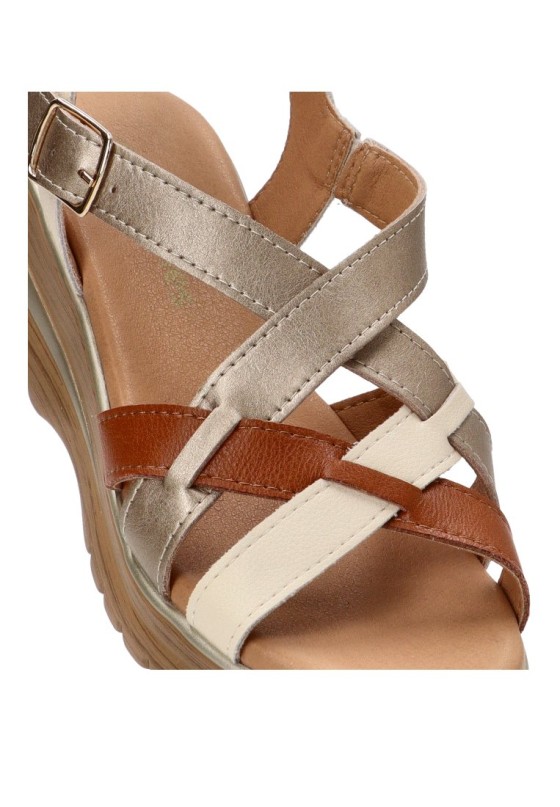 Sandalia de mujer FLEX PIES 691 beige piel cuña media