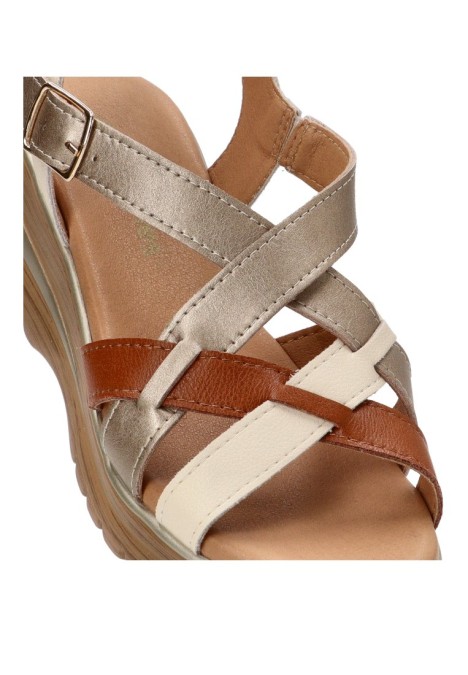 Sandalia de mujer FLEX PIES 691 beige piel cuña media