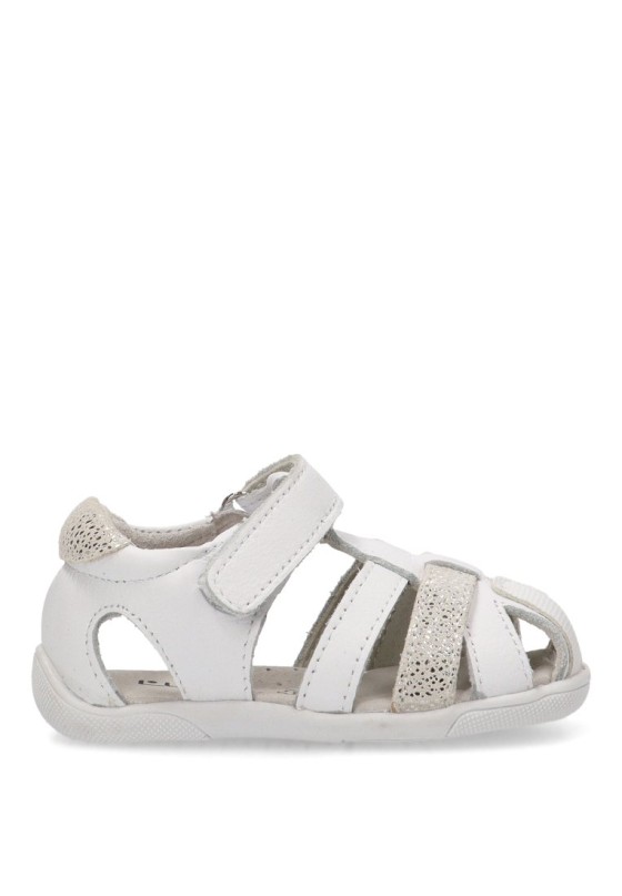Sandalia de niña LUNA KIDS rbs222 blanco piel suela plana