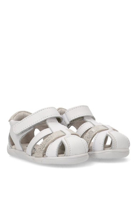Sandalia de niña LUNA KIDS rbs222 blanco piel suela plana