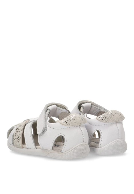Sandalia de niña LUNA KIDS rbs222 blanco piel suela plana
