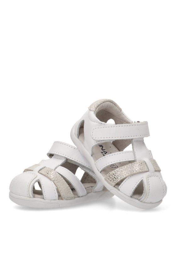 Sandalia de niña LUNA KIDS rbs222 blanco piel suela plana