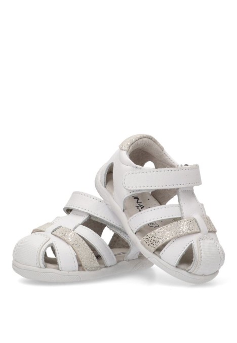 Sandalia de niña LUNA KIDS rbs222 blanco piel suela plana