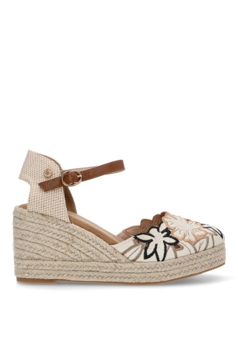 Alpargata de mujer BUONAROTTI cf3420 camel textil  cuña media