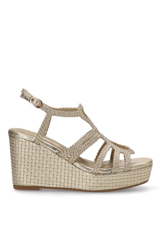 Sandalia de mujer XTI 144056 oro sintetico cuña alta