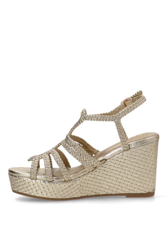 Sandalia de mujer XTI 144056 oro sintetico cuña alta