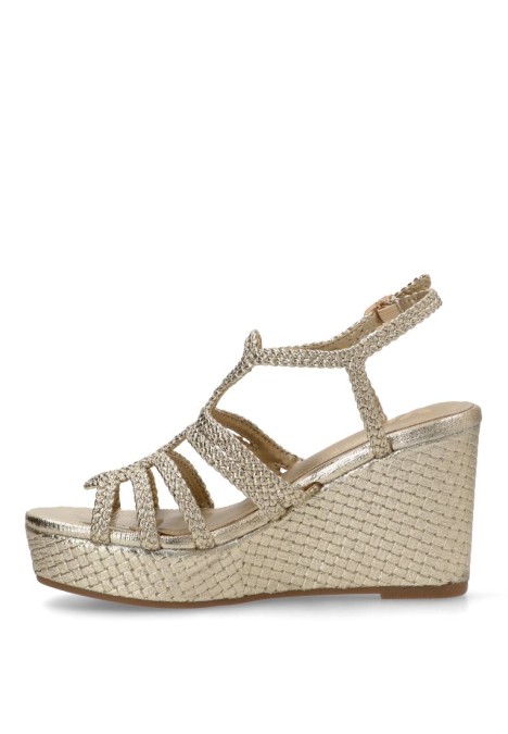 Sandalia de mujer XTI 144056 oro sintetico cuña alta