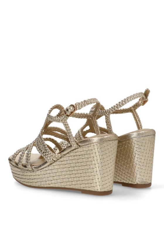 Sandalia de mujer XTI 144056 oro sintetico cuña alta