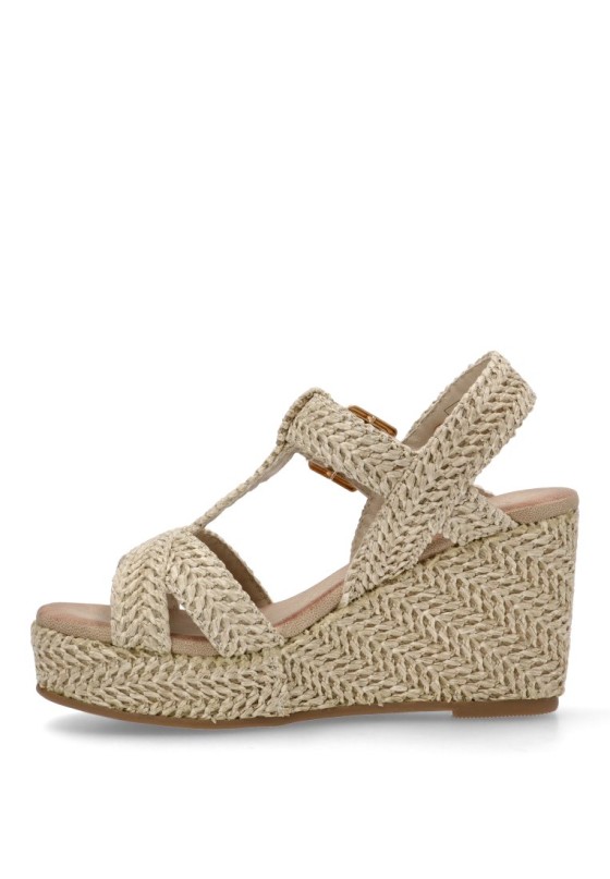 Sandalia de mujer XTI 143833 beige sintetico cuña alta