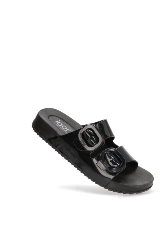 Chanclas sandalias playa mujer IGOR habana brillo  negro