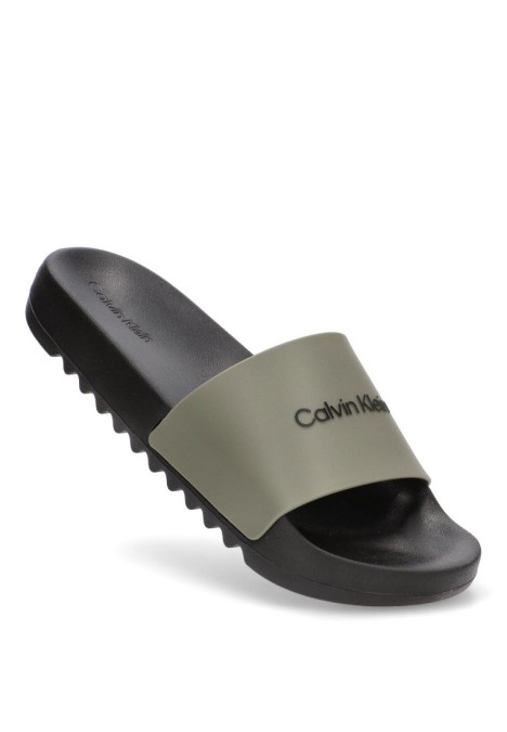 Chanclas sandalias playa de hombre CALVIN KLEIN hm0hm01063 verde goma suela plana