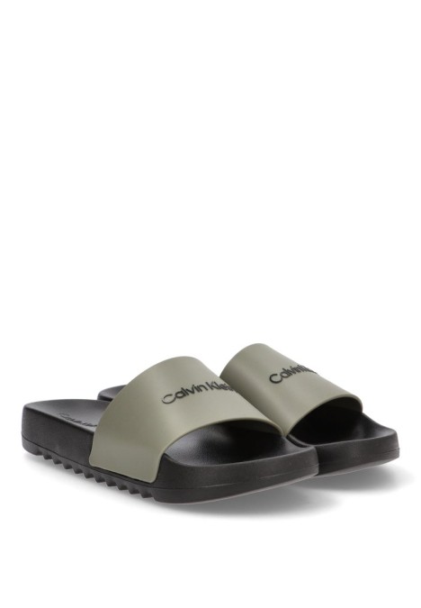 Chanclas sandalias playa de hombre CALVIN KLEIN hm0hm01063 verde goma suela plana