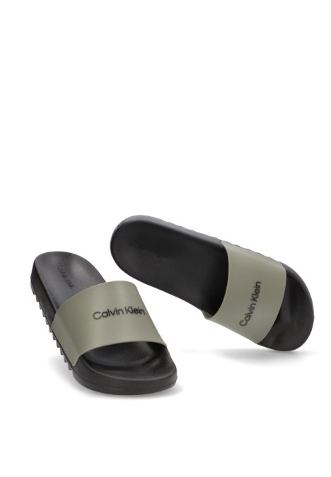 Chanclas sandalias playa de hombre CALVIN KLEIN hm0hm01063 verde goma suela plana