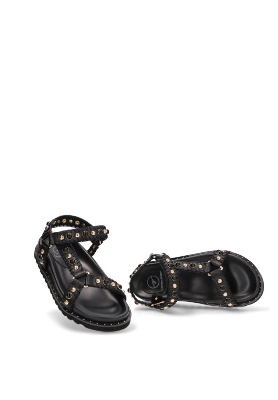 Sandalia de mujer CARMINA JHILTON fc14-2413 negro sintetico suela plana
