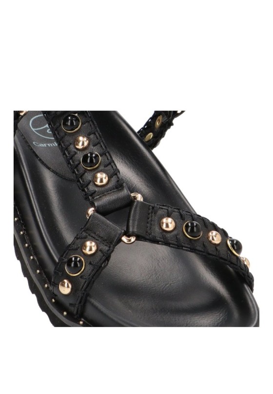 Sandalia de mujer CARMINA JHILTON fc14-2413 negro sintetico suela plana