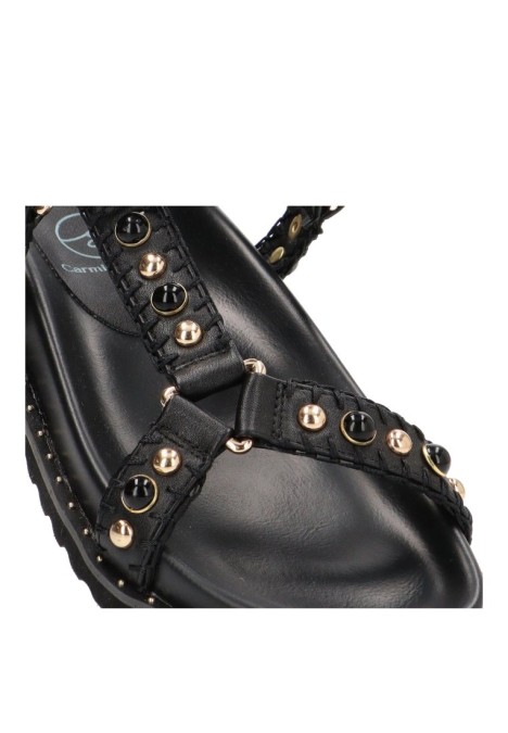Sandalia de mujer CARMINA JHILTON fc14-2413 negro sintetico suela plana