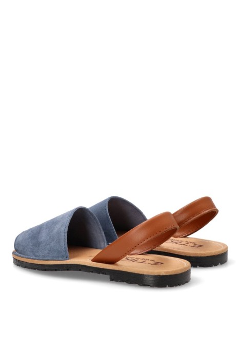 Sandalia de mujer ETIKA 10080 azul piel suela plana