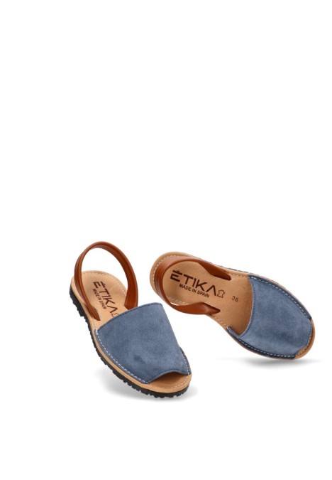Sandalia de mujer ETIKA 10080 azul piel suela plana
