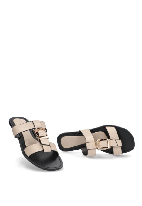 Sandalia de mujer BUONAROTTI bp-5258 beige sintetico suela plana