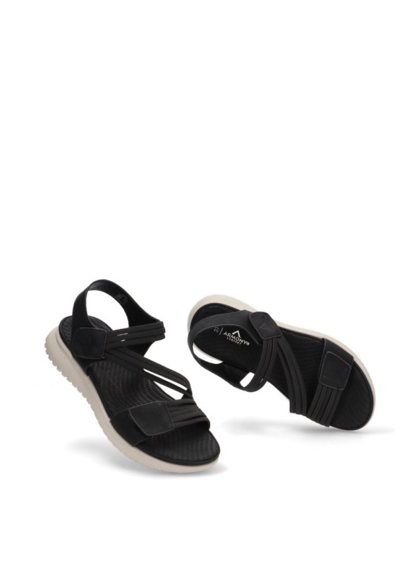 Sandalia de mujer ARMONY 41026 negro sintetico suela plana