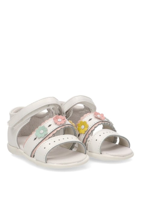 Sandalia de niña LUNA KIDS c615 blanco piel suela plana
