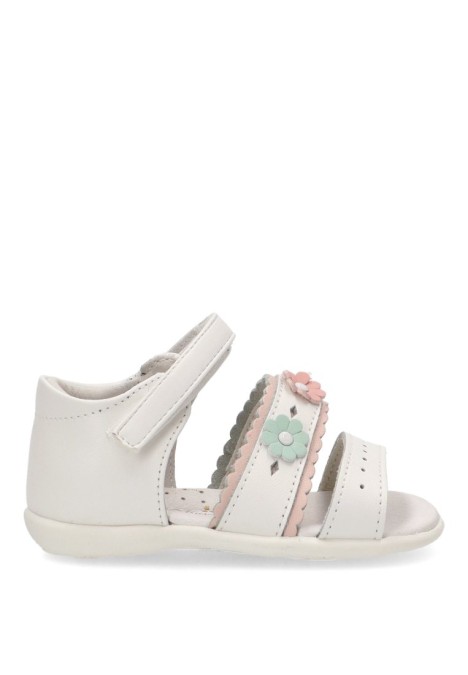Sandalia de niña LUNA KIDS c615 blanco piel suela plana