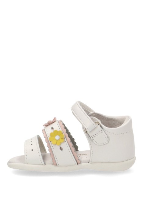 Sandalia de niña LUNA KIDS c615 blanco piel suela plana
