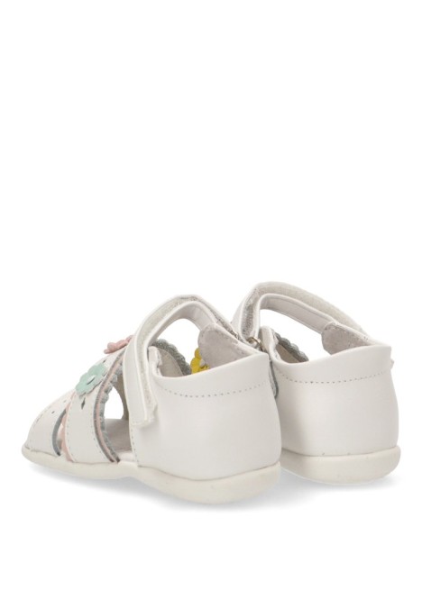 Sandalia de niña LUNA KIDS c615 blanco piel suela plana