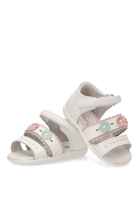 Sandalia de niña LUNA KIDS c615 blanco piel suela plana