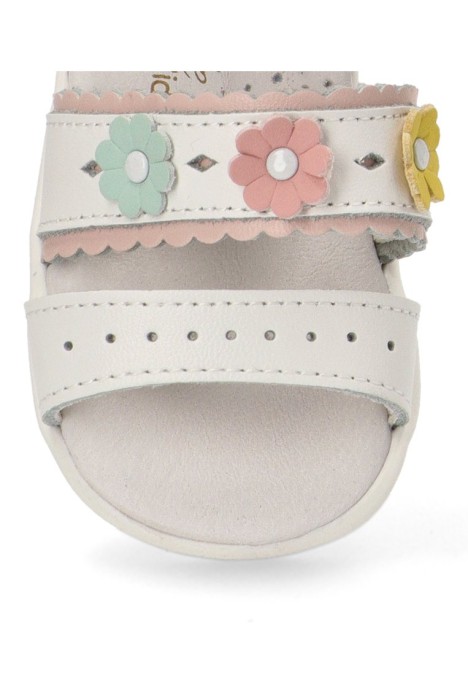 Sandalia de niña LUNA KIDS c615 blanco piel suela plana