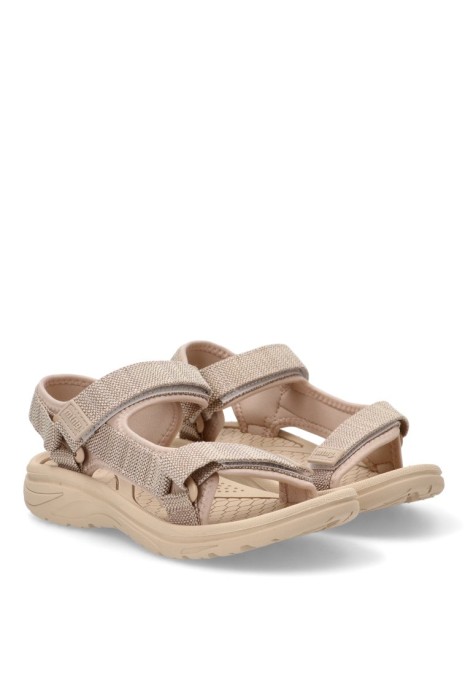 Sandalia de mujer MUSTANG 60804 beige textil  suela plana