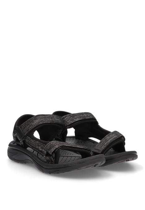 Sandalia de mujer MUSTANG 60804 negro textil  suela plana