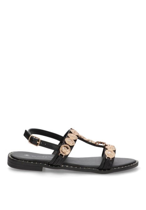 Sandalia de mujer STAY 60-2168 negro sintetico suela plana