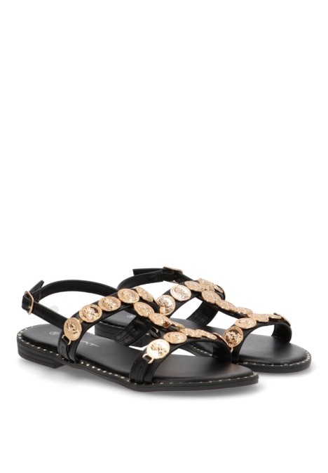 Sandalia de mujer STAY 60-2168 negro sintetico suela plana