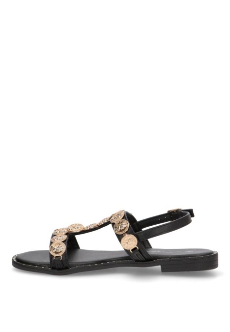 Sandalia de mujer STAY 60-2168 negro sintetico suela plana