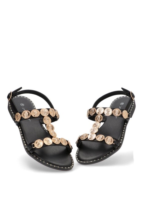 Sandalia de mujer STAY 60-2168 negro sintetico suela plana