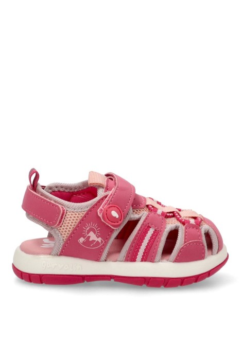 Sandalia de niña GARVALIN 252821 rosa textil  suela plana