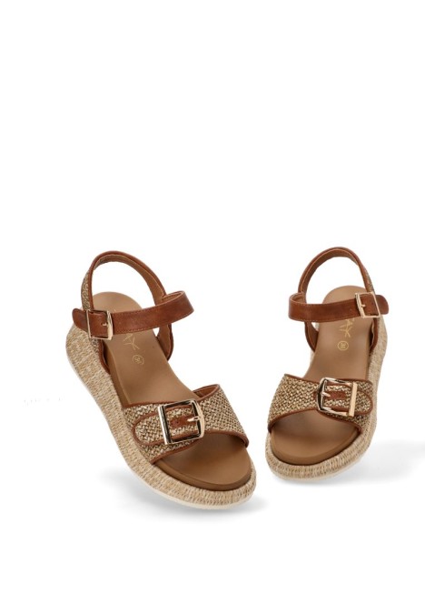 Sandalia de mujer STAY 25-2554 camel sintetico cuña media