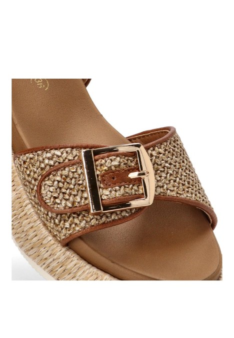 Sandalia de mujer STAY 25-2554 camel sintetico cuña media