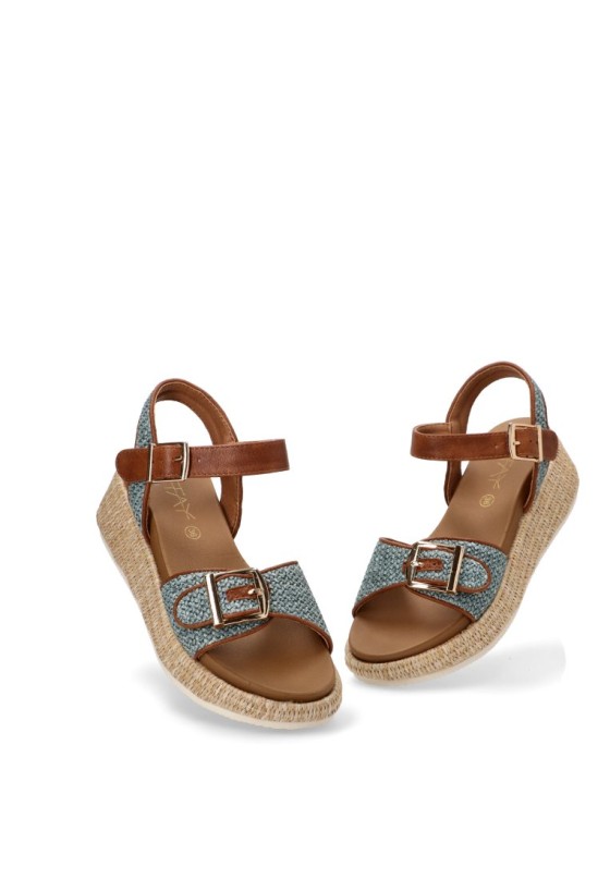 Sandalia de mujer STAY 25-2554 azul sintetico cuña media