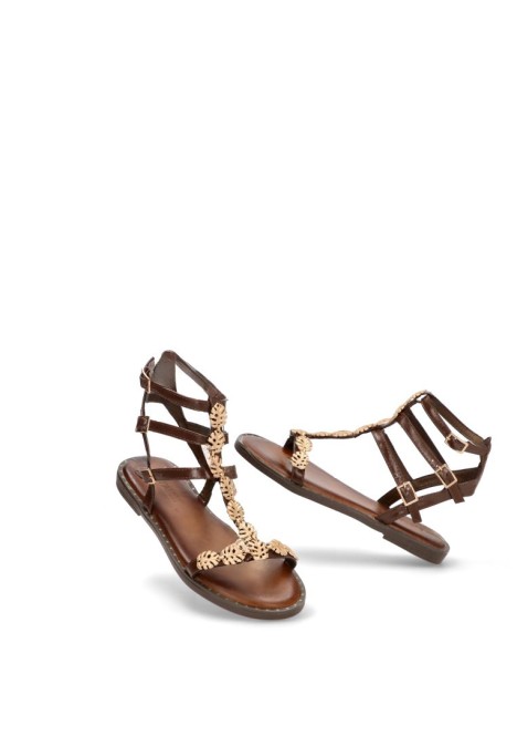 Sandalia de mujer Luna Collection aw-5202 marron sintetico suela plana
