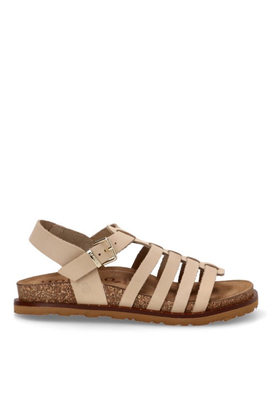 Sandalia de mujer  bolus-107 beige piel suela plana