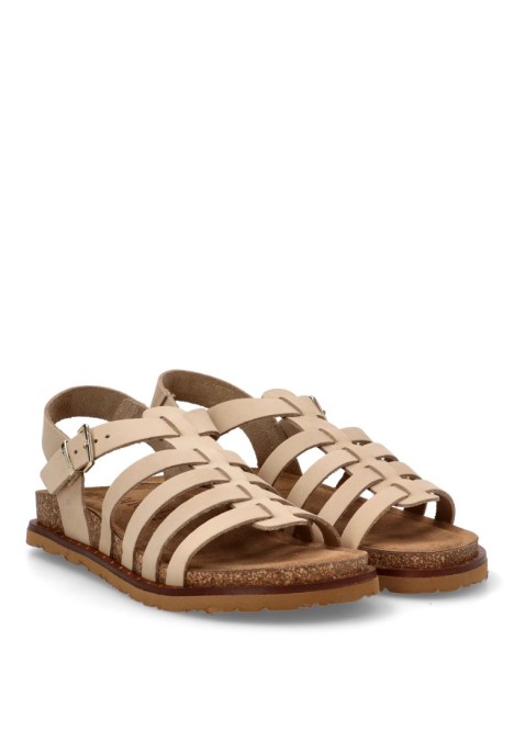 Sandalia de mujer  bolus-107 beige piel suela plana