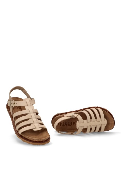 Sandalia de mujer  bolus-107 beige piel suela plana