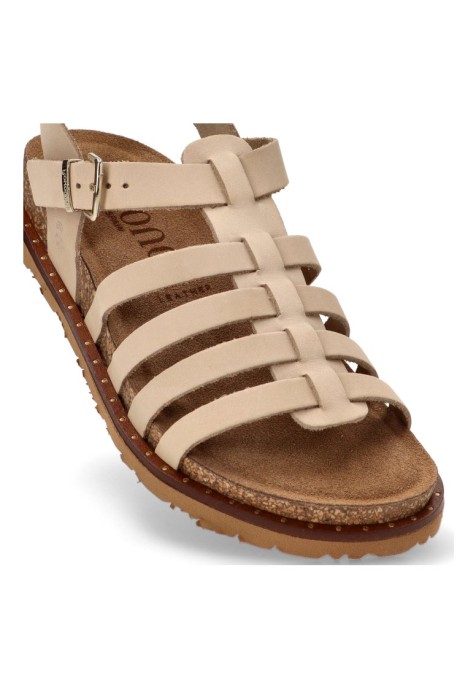 Sandalia de mujer  bolus-107 beige piel suela plana